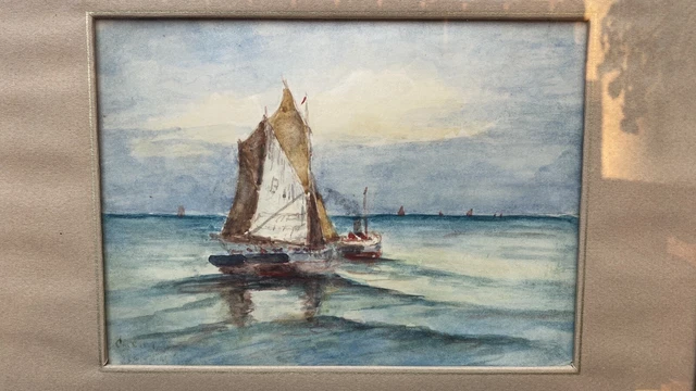 Aquarelle Originale De Charles Curtelin - Marine, Bateaux, Signée (1859-1960)