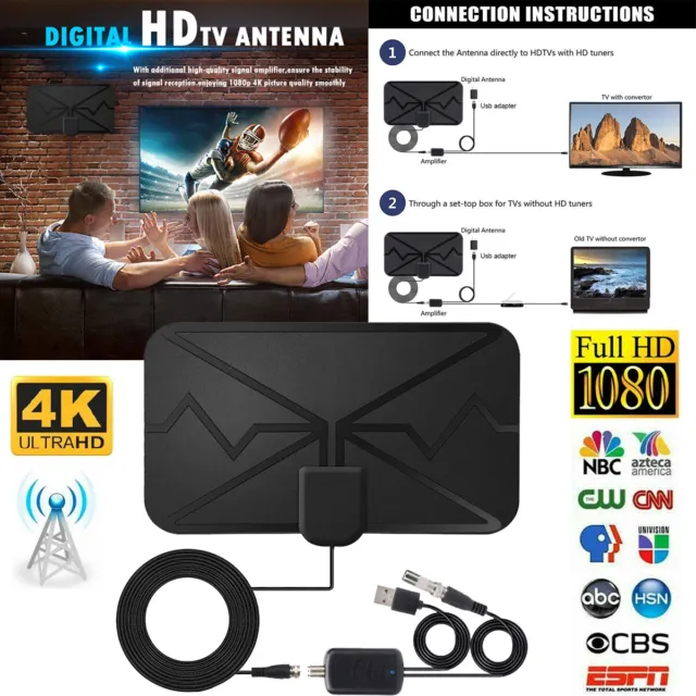 4K 1080P Digital TV Antenna 300Miles Range Signal Booster Amplifier Indoor HDTV