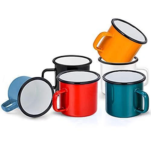 HaWare Lot de 6 tasses en émail Noir/blanc/bleu/rouge/vert/jaune - Tasse à café