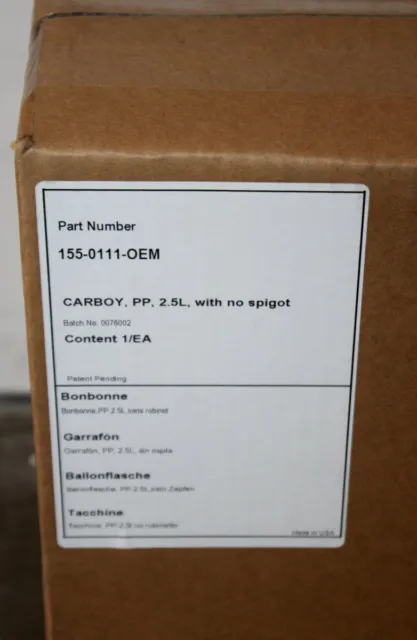 Foxx Life Sciences EZGrip Carboy, 2.5L, PP, 83MM VersaCap, 155-0111-OEM NEW