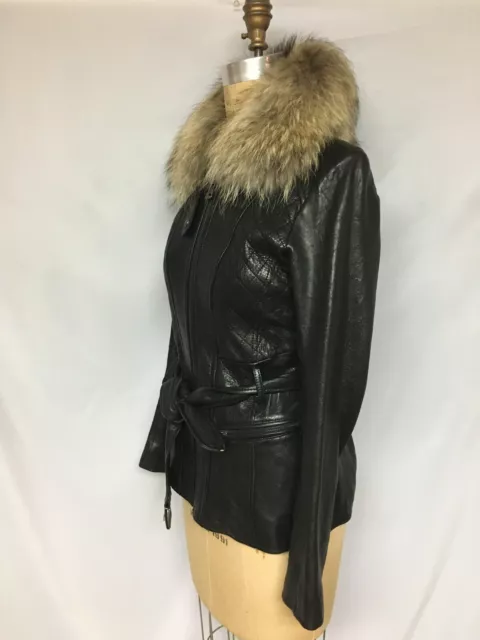 Andrew Marc Sage Belted Leather Jacket W/ Fur Collar S Black NWT 100% Authentic 2