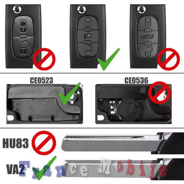 CE0523 VA2 Light 3 Buttons Flip Key Shell Case for Peugeot 206 207 Citroen C3 C4 3