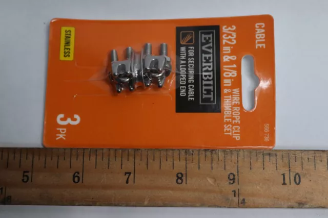 (3-Pk) Everbilt Wire Rope Clip and Thimble Set 3/32" x 1/8" 566736