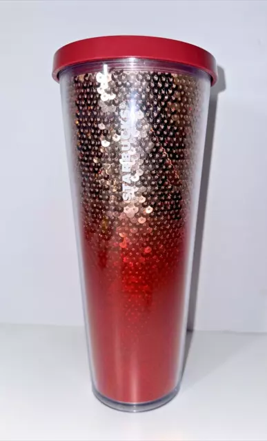 Starbucks Rose Gold Red Ombre Sequin Acrylic Cold Cup Tumbler 24 Oz 2018 Holiday