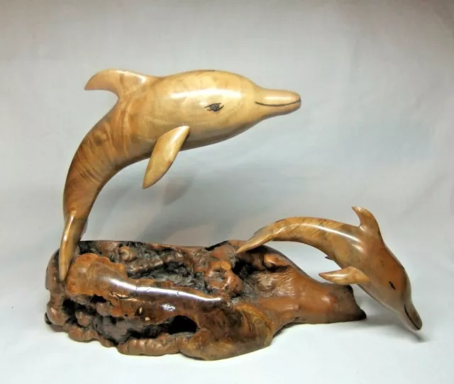 Bruce Stamp Sculpture Dolphin Mother & Baby 1990 English Walnut Wood Hand Carved