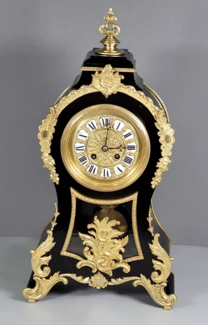 Large Boulle Shape Brass Mount Ebony Bracket Clock 2