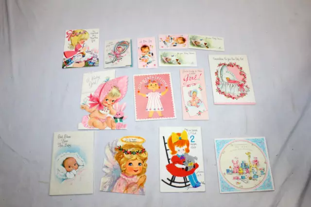 Lot 14 Vintage Greeting Cards Birthday Baby Kids Scrapbooking Crafts Used 1960's