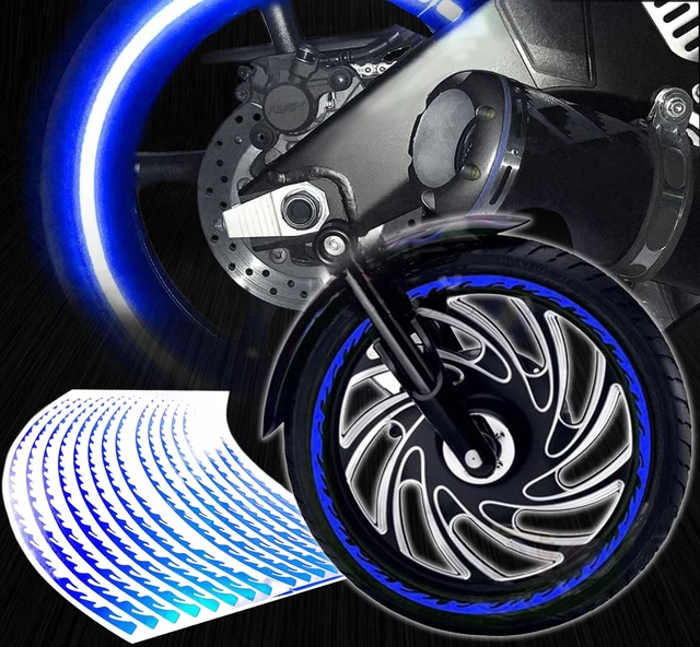 16/17/18/19"Reflective Rims Tape/Wheel Decal Stripes Sticker Set Flame/Fire Blue