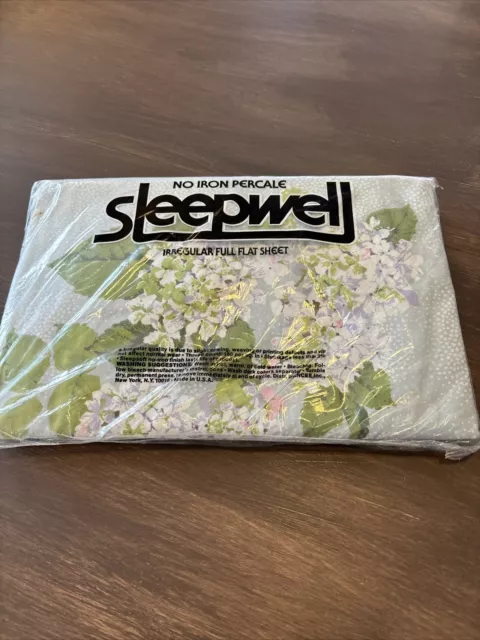 Vintage Sleepwell No-Iron Percale Full Flat Sheet Summer Flowers NEW SEALED