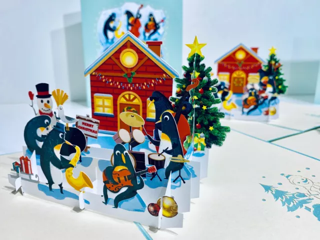 ORIGAMI POP CARDS Snowman Penguin Merry Christmas Tree 3D Pop Up Greeting Card