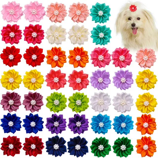 100 Stücke Süße Hundehaarschleifen mit Gummiband Haarschmuck Dekoration Yorkie