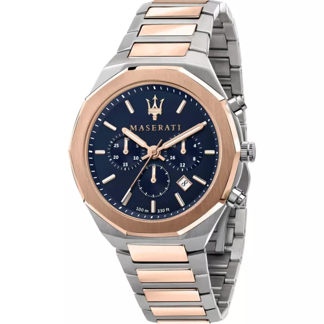 Orologio Maserati Stile Cronografo uomo R8873642002 Acciaio Oro Rosa Blu Watch