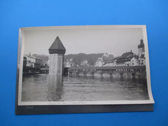 1925 Bridge & Tower At Lucerne Photo B&W Antique Original Circa 1925 L305