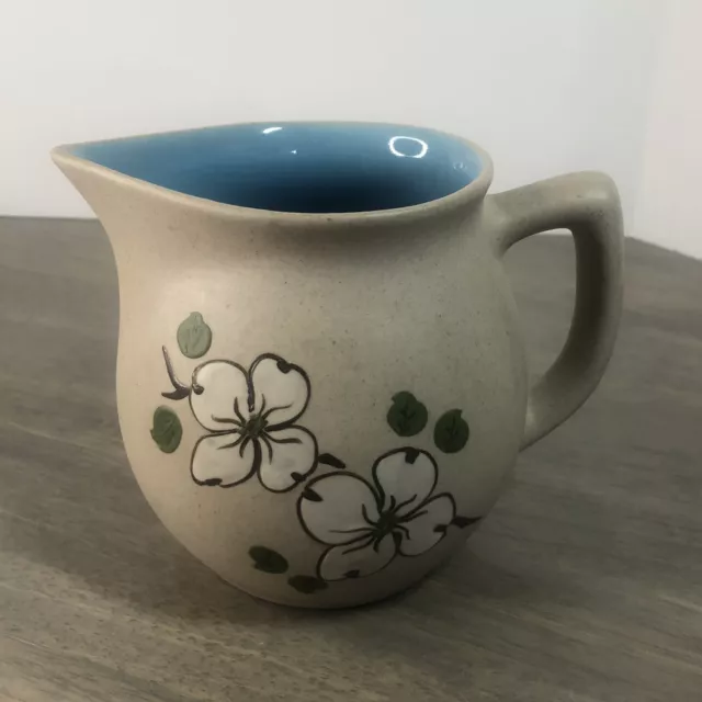 Pigeon Forge Pottery 4.75" Pitcher White Dogwood Flower Branch Blue Interior
