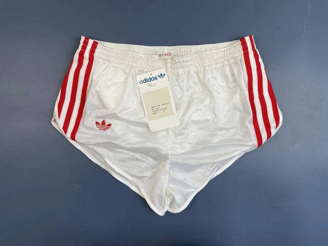 Nuovi Pantaloncini Da Calcio Da Corsa Adidas Anni '80 Bianchi Rossi Taglia 4 Adulti