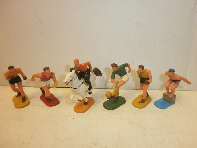 Konvolut 6 alte Elastolin Kunststoff Figuren Sportler für Hausser Spiel zu 4cm