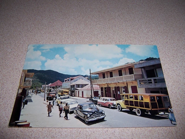 1960s MAIN STREET SCENE, MARIGOT, ST. MARTIN, FWI VTG POSTCARD