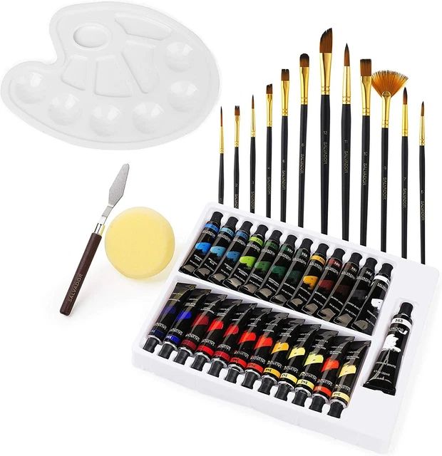 Juego de pintura acrílica 24 12 ml para lona, madera, cerámica, roca, tela + equipo