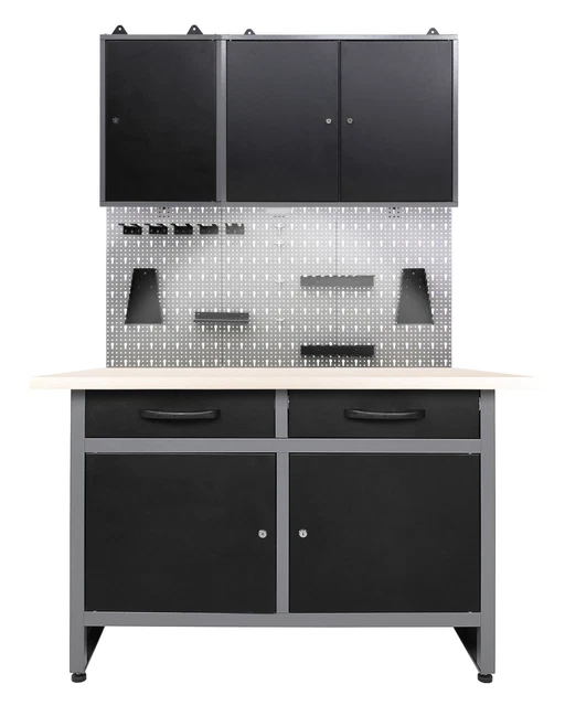 Ondis24 Aménagement Atelier 170 Cm – Établi + Armoire Outils + Panneaux Perforés Avec LED