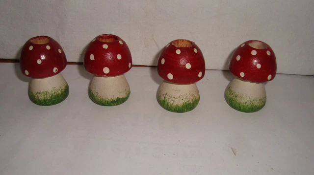 4 alte Kerzenhalter Pilze Seiffen ca 1930 Erzgebirge