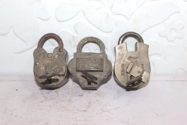 3 Pc Small Brass Lock with Key Old Vintage Antique HandCrafted Collectible PT-26