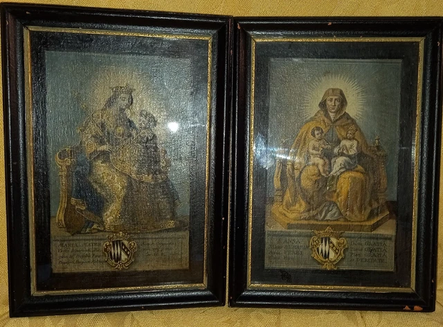 Madonna und Anna Selbdritt, 2 gräfliche Andachtsbilder 21x15cm Heiligenbilder