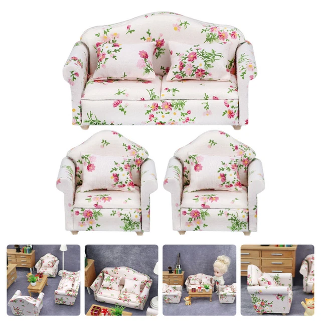 1 Set Exquisito Mini Sofá con Cojines Sofá Real Decoración Mini-Casa