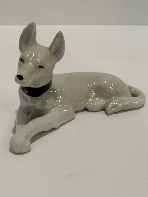 Vintage White Luster Iridescent Porcelain Dog Figurine Made In Japan