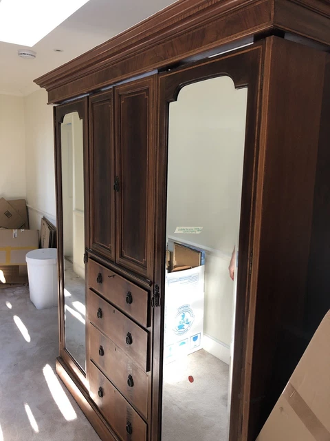 Exquisite Antique Edwardian Inlaid Large Double Triple Wardrobe Armoire