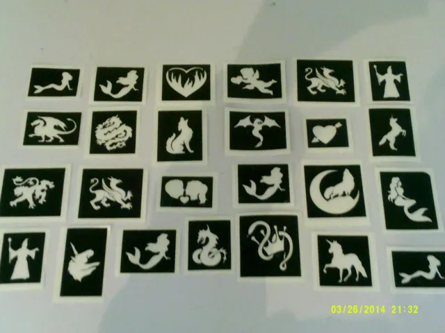 30 x mythology themed stencils (mixed) for glitter tattoos girl  boys children
