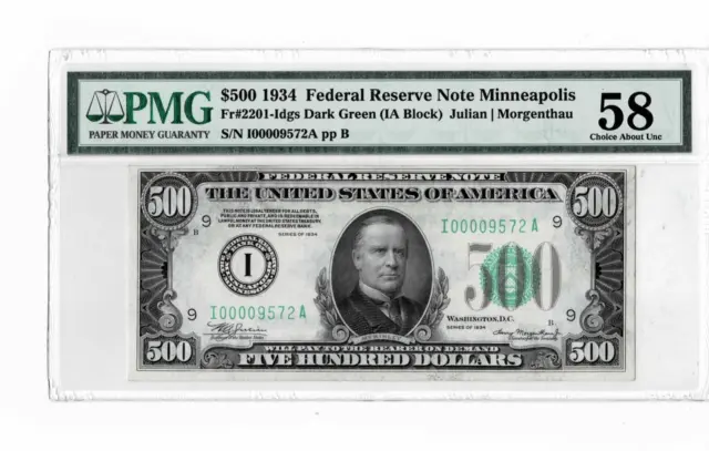 1934 $500 FRN - Fr. 2201-Idgs- Minneapolis - (only 23 finer) --PMG Choice Unc 58