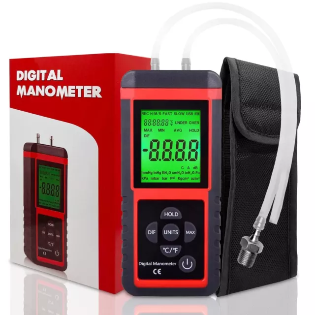 Digital Manometer Luftdruckmesser Anzeigen Differential Gas Druck Prüfer KPA NEU