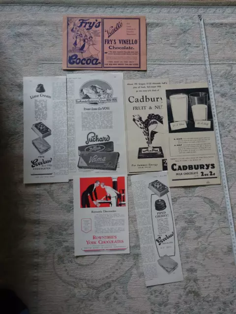 Job lot of adverts - Rowntrees, Frys, Cadburys Suchards etc 1907, 1920s, 1930s 3