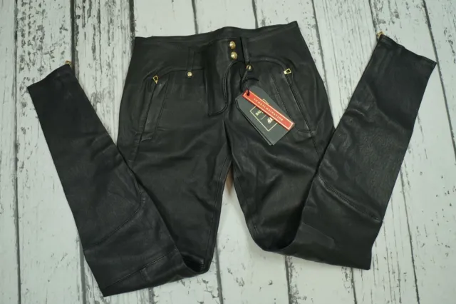 BALMAIN H&M Black Slim Fit Leather Biker Quilted Pants Trousers EUR 36 US 6 US6