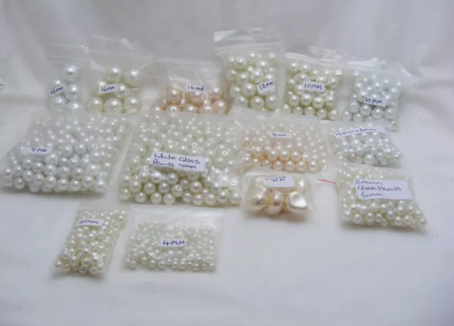 Assorted sizes of Cream and White Glass Pearls for Jewellery Making and Crafts