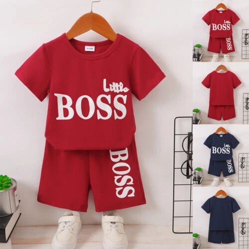 Kids Boys Tracksuits Short Sleeve Tops Shorts Pants Toddler Clothes Outfits Set