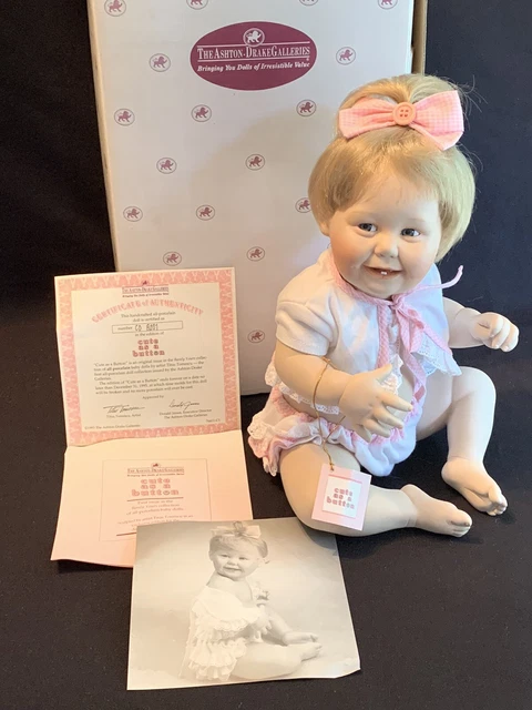 1993 Ashton Drake Galleries CUTE AS BUTTON Porcelain Baby Doll 14" Giggling Girl