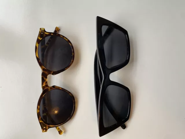 Set Of 2 Sunglasses Urban Outfitters Tortoise Shell Round  And Black Rectangle