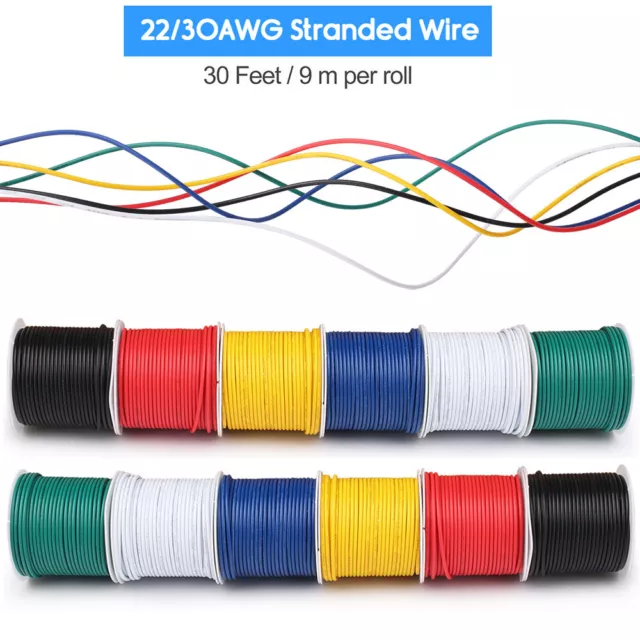 12/6 Rolls Flexible PVC Electrical Wire 22 30 AWG Gauge Copper Stranded Cable