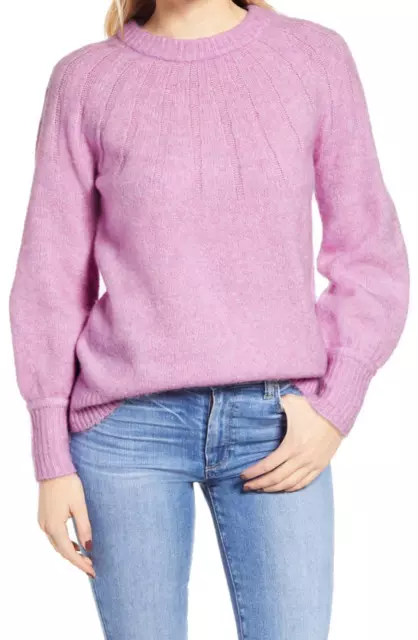 Caslon Womens Pink Tulle Rib Yoke Pullover Plush Crewneck Sweater Size Small