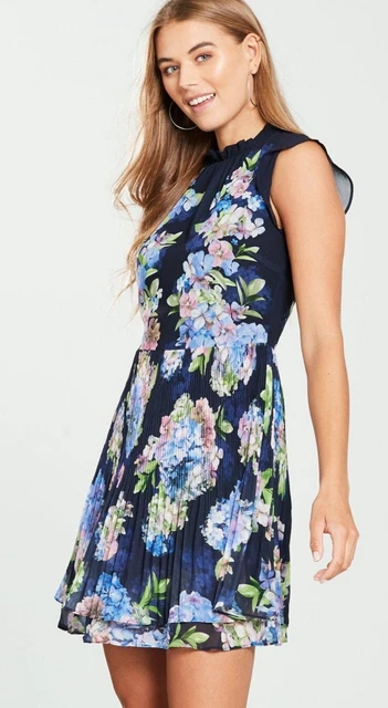 BNWT OASIS HYDRANGEA Navy Bardot Blue Floral Midi Dress 16 30.00