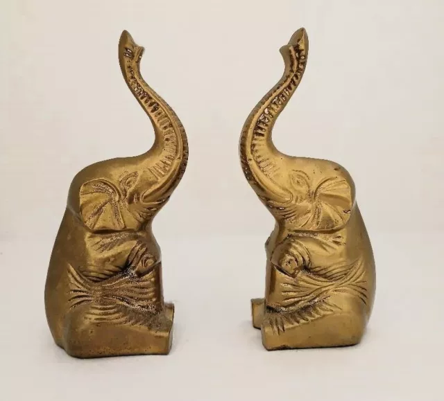 Sitting Elephants Bookends - Brass - Heavy - Made In India