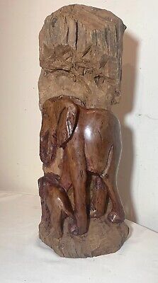 large antique hand carved natural hard wood elephant figural sculpture statue