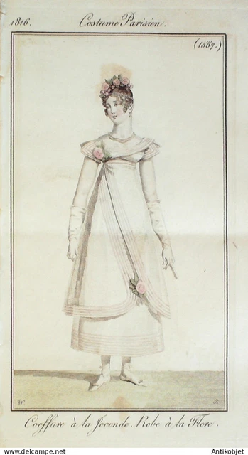 Gravure La mode 1839 n°19 Robes en tissus ornées de volants