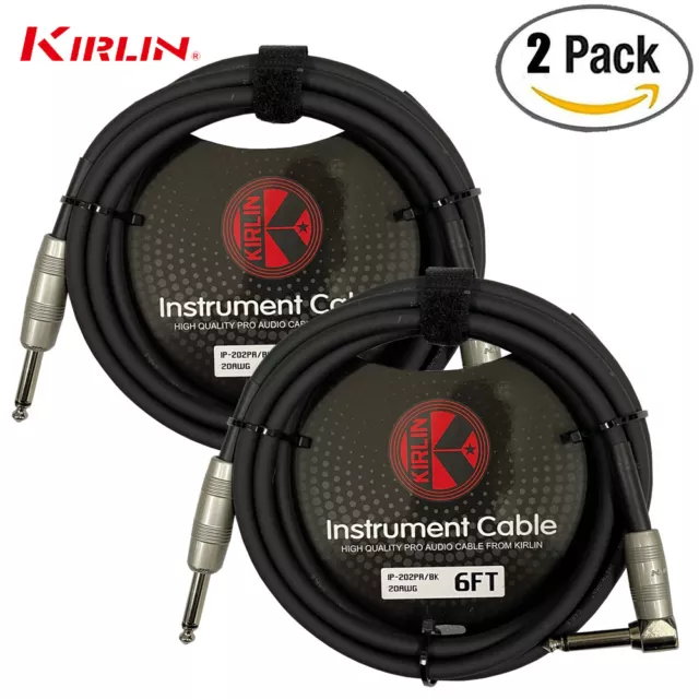 2-PACK Kirlin 6 FT Guitar Instrument Angle 1/4" 20AWG Straight to Right Angle