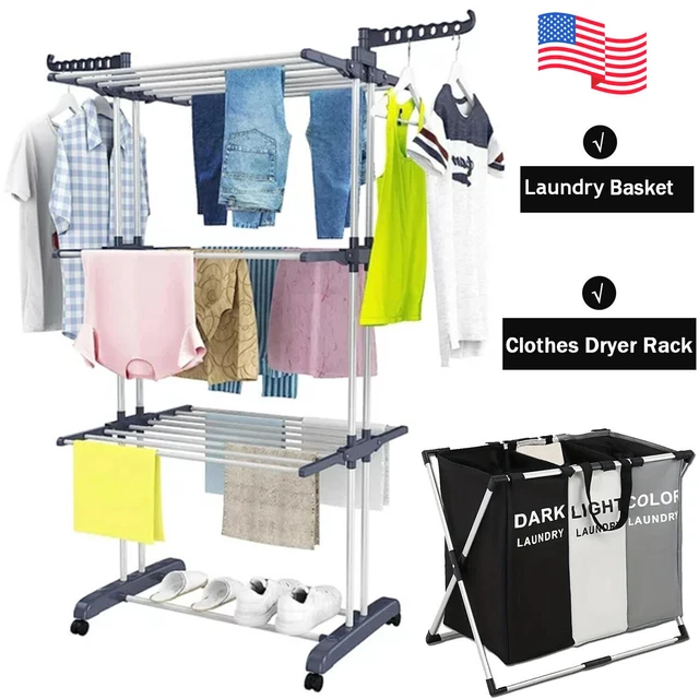 HEAVY DUTY LAUNDRY Clothes Drying Rack Portable Folding Rolling Dryer