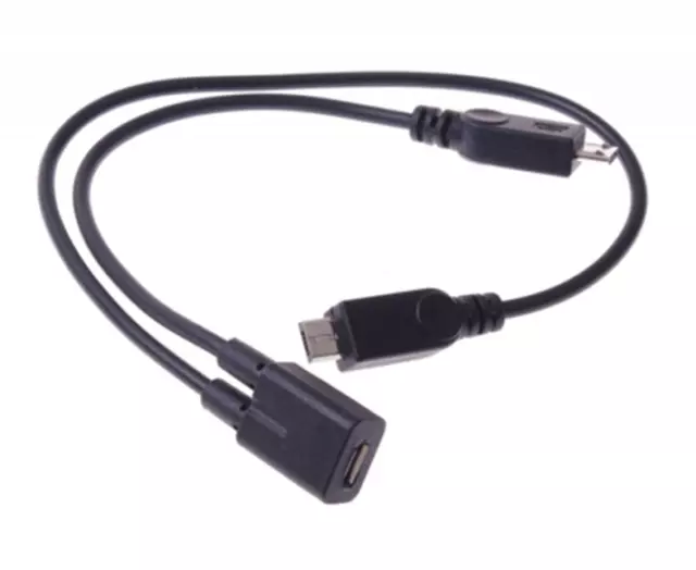 30cm Micro USB2.0 Splitter Y 1 Female to 2 Male Data Charge Cable Extension Cord