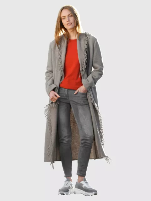 Femmes Manteau en Laine Avec à la Mode Franges Et Ceinture à Nouer Long Beige