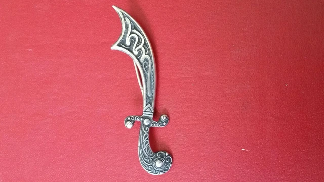 Ancienne Broche Khanjar Sabre Orientale En Argent Islamic Solid Silver Brooch