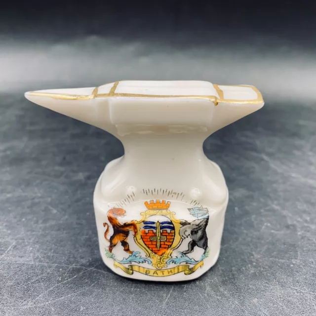 BATH CRESTED CHINA Model of Ancient Anvil 2.5" English Porcelain c.1920